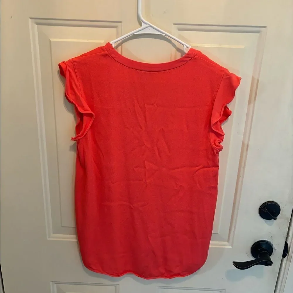 Kate Spade Live Colorfully Orange V Neck Flutter Sleeve Top size S